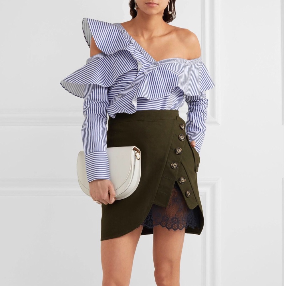 Self-Portrait Off-Shoulder Ruffled Striped Poplin